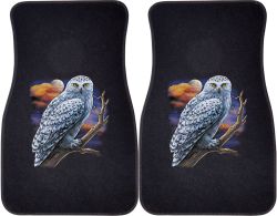 Snowy Owl on Branch Car Mats