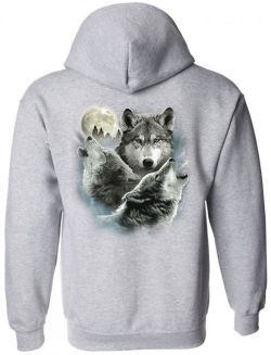 Three Wolves Zip Up Hooded Sweatshirt