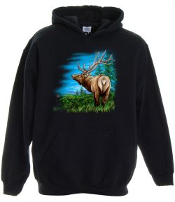 Elk Looking Left Pullover Hooded Sweatshirt