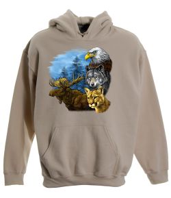 Moose, Eagle, Wolf, Bobcat Pullover Hooded Sweatshirt