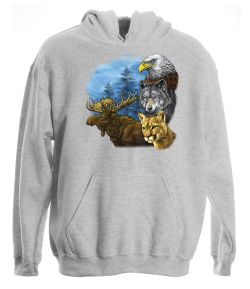 Moose, Eagle, Wolf, Bobcat Pullover Hooded Sweatshirt