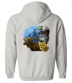 Moose, Eagle, Wolf, Bobcat Zip Up Hooded Sweatshirt