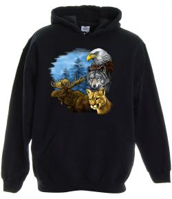 Moose, Eagle, Wolf, Bobcat Pullover Hooded Sweatshirt