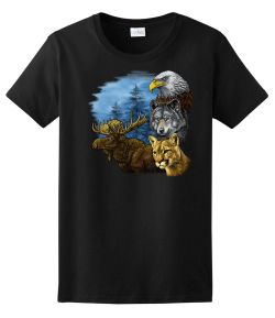 Moose, Eagle, Wolf, Bobcat Wildlife Ladies Tee