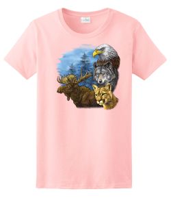 Moose, Eagle, Wolf, Bobcat Wildlife Ladies Tee