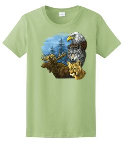 Moose, Eagle, Wolf, Bobcat Wildlife Ladies Tee