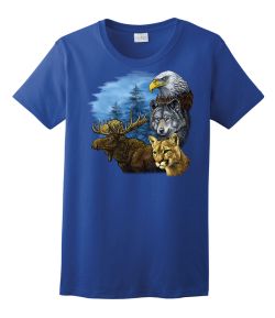 Moose, Eagle, Wolf, Bobcat Wildlife Ladies Tee