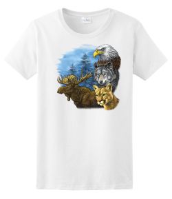 Moose, Eagle, Wolf, Bobcat Wildlife Ladies Tee