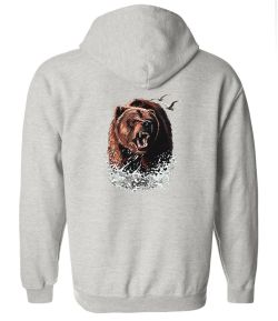 Growling Grizzly in Water Zip Up Hooded Sweatshirt