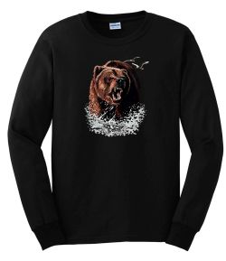 Growling Grizzly in Water Long Sleeve T-Shirt