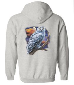 Snowy Owl on Branch Zip Up Hooded Sweatshirt