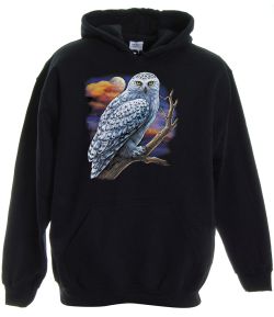 Snowy Owl on Branch Pullover Hooded Sweatshirt