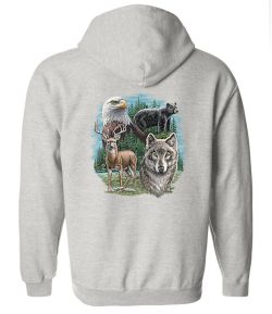 Eagle, Bear, Deer, Wolf Collage Zip Up Hooded Sweatshirt