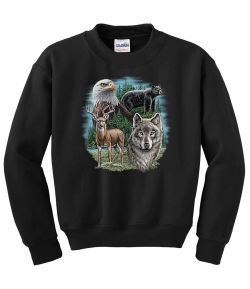 Eagle, Bear, Deer, Wolf Collage Crew Neck Sweatshirt - MENS Sizing