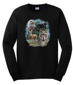 Eagle, Bear, Deer, Wolf Collage Long Sleeve T-Shirt
