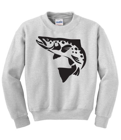 Brown Trout Silhouette Crew Neck Sweatshirt - Mens Sizing (Ash) | Identi Card Co
